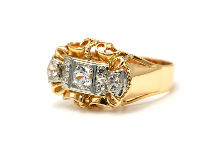 Bague 57 Bague Art Déco or jaune, saphirs blancs 58 Facettes 22802