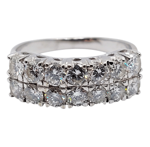 Bague 57.5 Bague jarretière vintage or blanc 18k et 1,40 carats de diamants en rivière 58 Facettes A06180