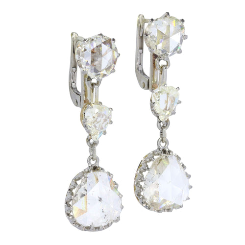 Boucles d'oreilles Élégance intemporelle : boucles d'oreilles en platine et or avec diamants taille rose de 5,50 carats 58 Facettes 23060-0078