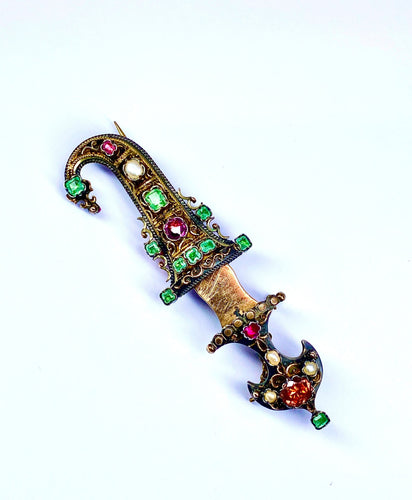 Broche Broche sabre en argent émeraudes perles 58 Facettes AB360