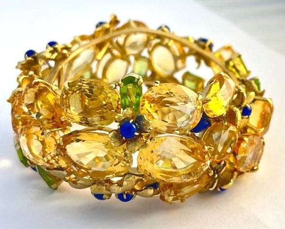 Bracelet Bracelet Style americain, or jaunet citrines, péridots et lapis lazuli 58 Facettes 175171