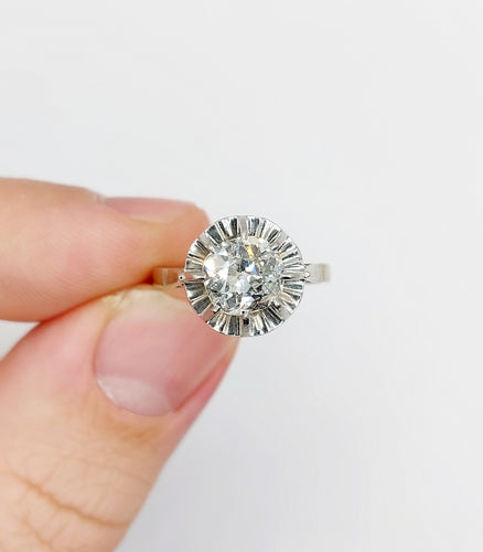 Bague 54 Bague solitaire art déco en or blanc 18k et platine, diamant 1,70 ct 58 Facettes A06509