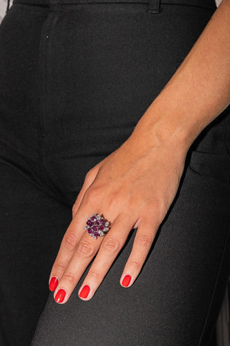 Bague 52 Bague Fleur Or blanc Rubis, Diamant 58 Facettes 3263779CN