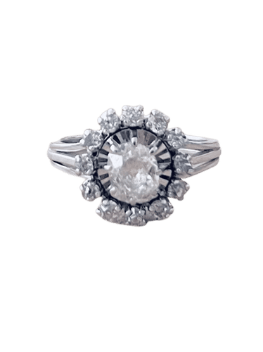 Bague 54 Bague Fleur marguerite sertie de diamants en or blanc 18 carats 58 Facettes