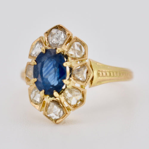 Bague 49 Bague Or 18k, Saphir Naturel et Diamants - XIXème siècle 58 Facettes 518