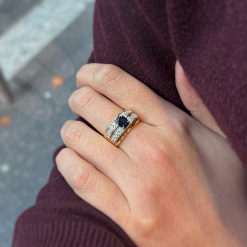 Bague 53 Bague - Or bi-colore, Diamants & Saphir 58 Facettes 250058SP