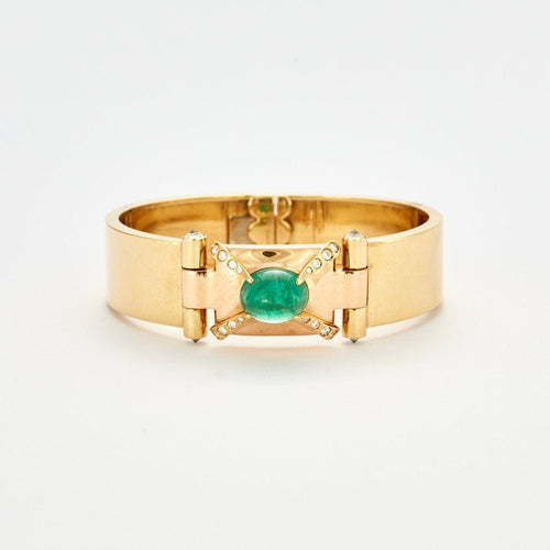 Vintage armband in geel goud met smaragd in cabochon