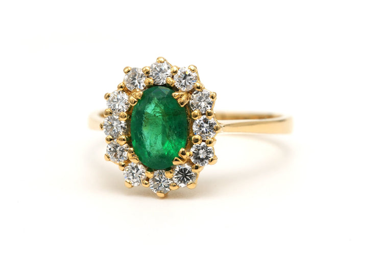 Bague 56 Bague contemporaine en or jaune sertie d'une émeraude et de diamants (+-0.48ct) 58 Facettes 22957