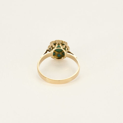 Ring 55 Yellow gold flower ring with turquoise stones 58 Facettes MONTE0352