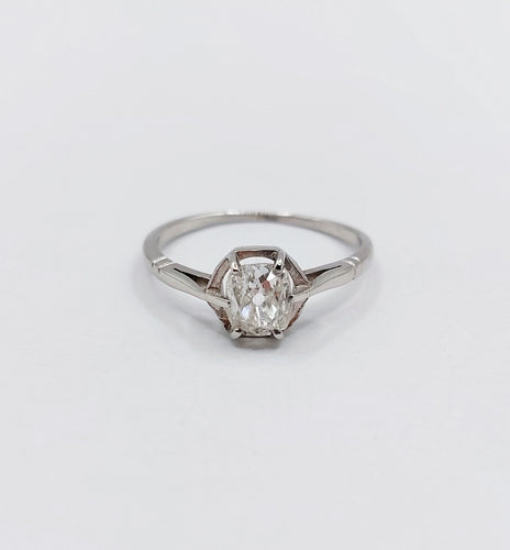 Bague 49 Bague solitaire art deco Platine diamant taille ancienne coussin 0.60 carat (circa 1920) 58 Facettes A06196