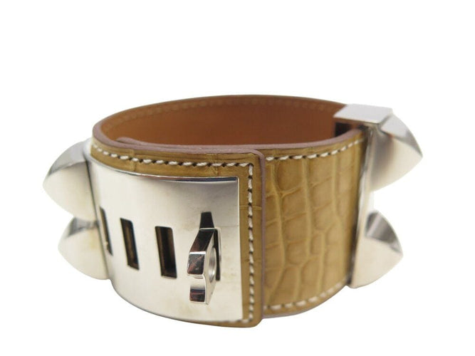 Collier bracelet HERMES medor collier de chien cdc en cuir de crocodile alligator 58 Facettes 268023