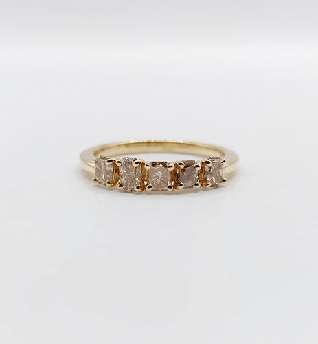 Bague 52.5 Demi alliance vintage or 14k et 0,95 carats diamants radiant Fancy Yellow 58 Facettes A06113