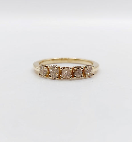 Bague 52.5 Demi alliance vintage or 14k et 0,95 carats diamants radiant Fancy Yellow 58 Facettes A06113