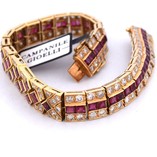 Vintage armbånd i 18 kt gult gull med rubiner og diamanter 58 Facettes BR99