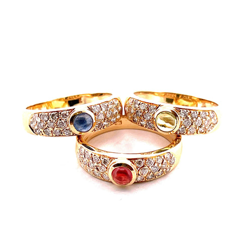 3 rings in 18-carat yellow gold, natural diamonds and precious stones 