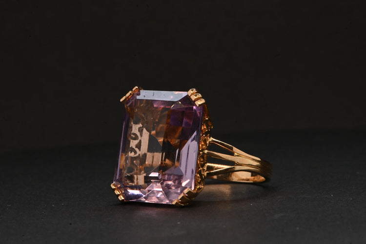 Bague 53 Bague Ornée D'une Amétrine En Or Taille Émeraude 58 Facettes