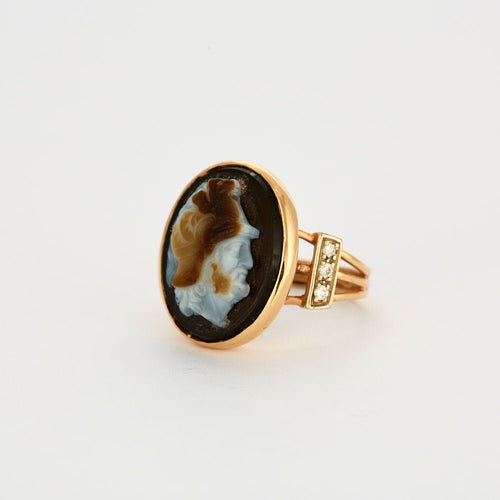 Bague 53.5 BAGUE CAMEE FIN ANCIEN ONYX OR DIAMANTS 58 Facettes 31300537