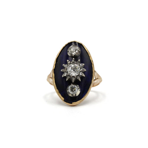 Bague 53.5 Bague or jaune 750 laque bleue et diamants tailles anciennes 58 Facettes 1221