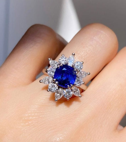 Bague 49 Bague en or blanc 18k ornée d'un saphir Birman non chauffé 58 Facettes