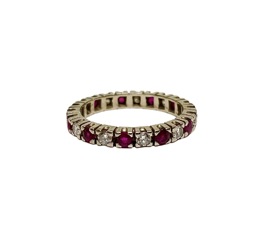 Bague 58 Bague or gris tour complet diamants et rubis 58 Facettes