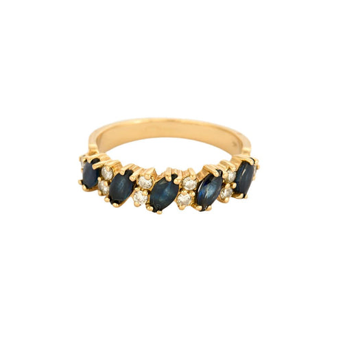 Bague 54 Bague jarretière or jaune saphirs diamants 58 Facettes