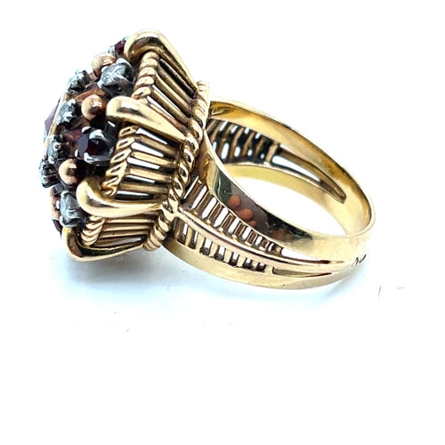 Bague 50 Bague Ancienne Grenats Diamants Or Rose 58 Facettes