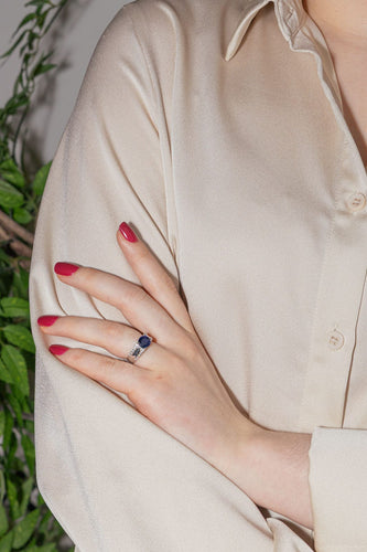 Bague 50 Bague Or blanc Saphir, Diamant 58 Facettes 4049091CN