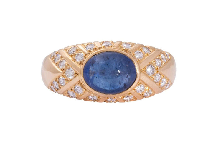 Bague 62 Bague avec saphir cabochon 3.50 ct et diamants en or jaune 18k 58 Facettes 10097