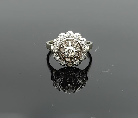 Bague 53 Bague Marguerite fleur vintage sertie de diamants en or 18k et platine 58 Facettes