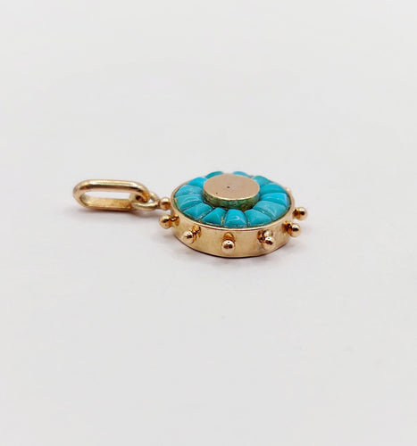 Pendentif Pendentif antique roue ornée de turquoise en or rose 18k (circa 1900) 58 Facettes A06368
