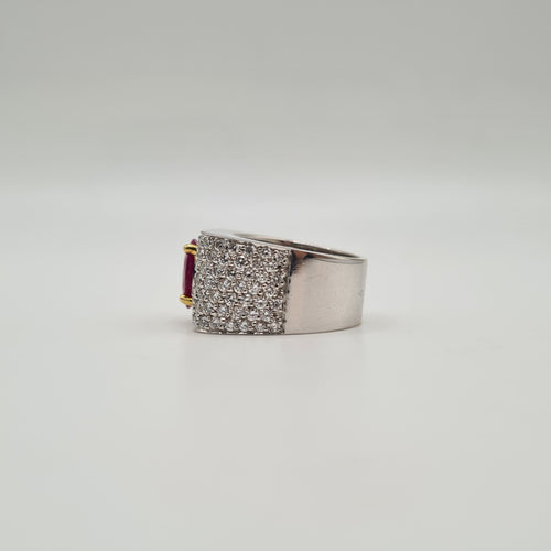 Bague 51.5 Bague or blanc sertie d'un rubis synthétique et diamants naturels 58 Facettes