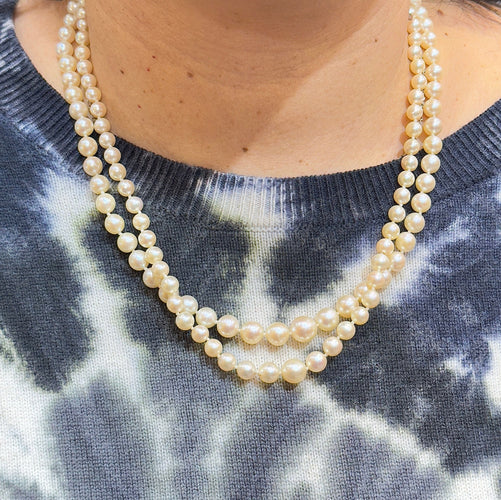 Collier Collier de perles ancien double rang, fermoir or et diamants 58 Facettes