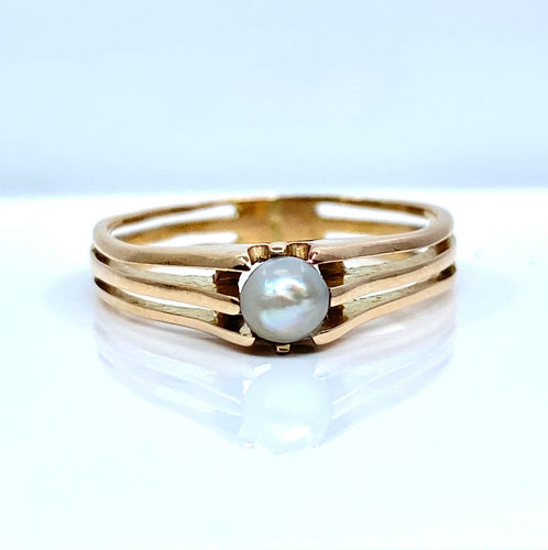 1900'ler civarı ince inci pembe altın yüzük 