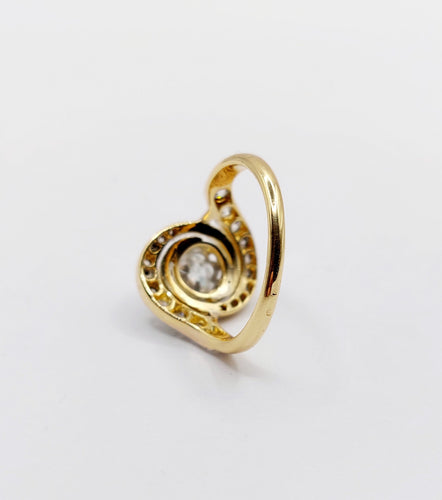 Bague 56 Bague tourbillon or jaune et platine, diamant taille ancienne 0.80 carat (circa 1900) 58 Facettes A06327