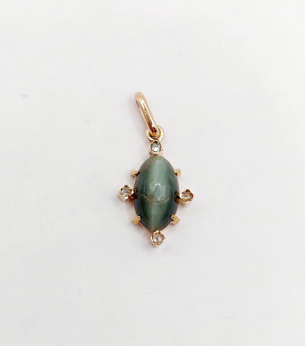 Pendentif Pendentif antique cabochon agate œil de chat en or rose 18k et diamants 58 Facettes A06512