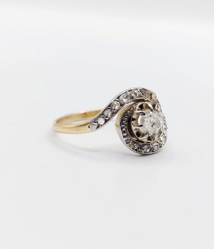 Bague 53 Bague tourbillon antique en or 18k et platine et diamants (circa 1900) 58 Facettes A06348