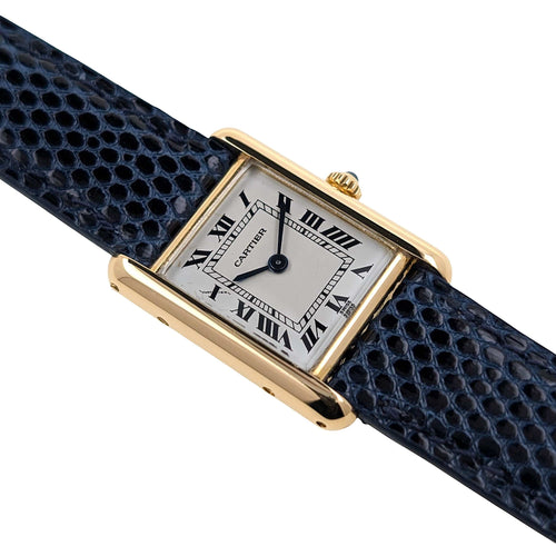 Montre Cartier Tank Louis Cartier Medium MM Classic Railway 18k Gold 866001 Gold Folding Clasp Circa 1985 58 Facettes