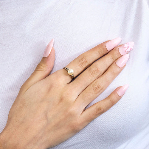 Bague 50 Bague perle or 18 carats diamants taille 50 58 Facettes