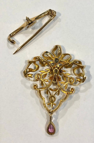 Broche Broche ancienne or jaune perles et diamant 58 Facettes