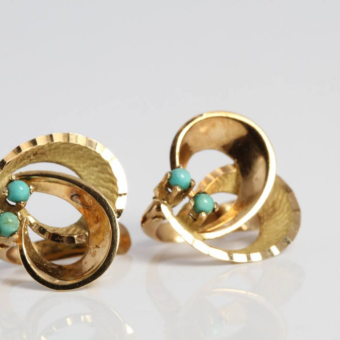 oval gold earrings with turquoise