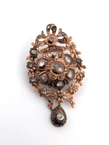 Broche Broche antique en or rose 9 carats avec diamants taille rose 58 Facettes