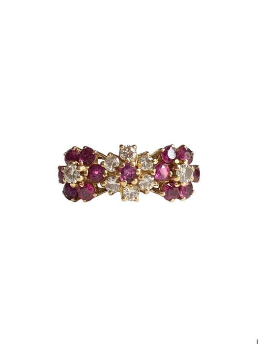 Bague 54 Bague or jaune, fleurs rubis diamants 58 Facettes