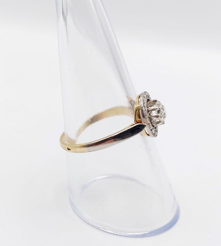 Bague 56.5 Bague cible antique or jaune 18k diamant taille ancienne 0,35 carat (circa 1900) 58 Facettes A06178