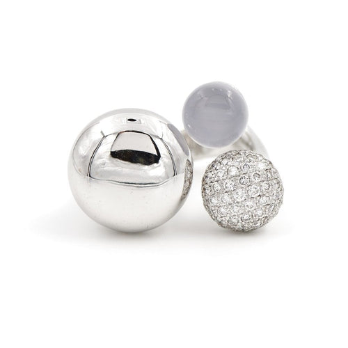 Bague 49 Bague Or blanc Diamant, Calcédoine 58 Facettes 1996141CN