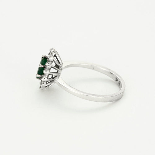 Bague 53 Bagur marguerite or blanc, émeraude et diamants 58 Facettes GU178