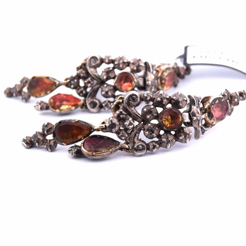 Boucles d'oreilles Boucles d'oreilles catalanes anciennes en or jaune et argent avec grenats naturels 58 Facettes