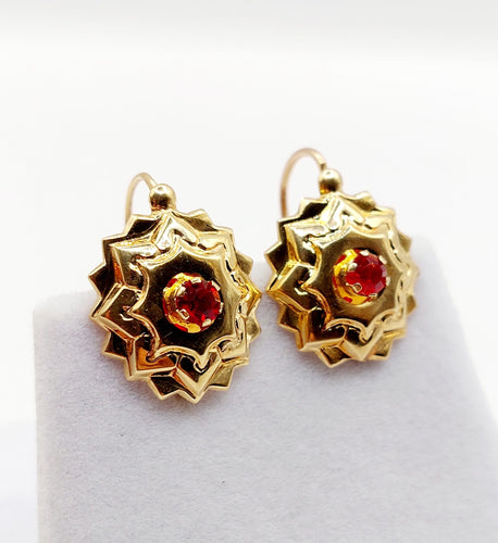 Dormeuses or rose, étoile et pierres rouges (circa 1900) 58 Facettes A05839