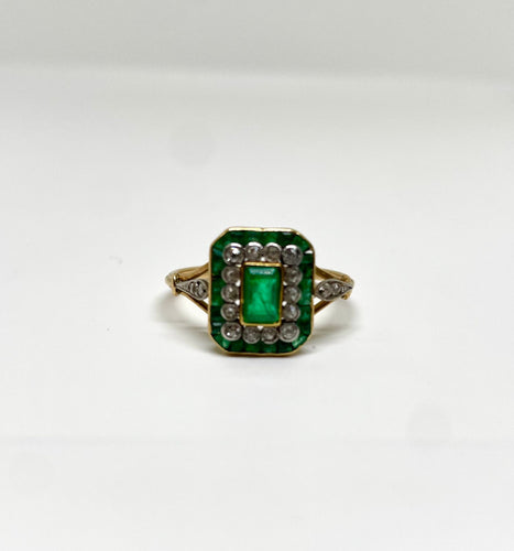 Bague 57 Bague Art Deco or jaune émeraudes et diamants 58 Facettes