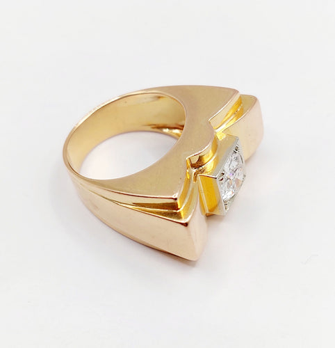 Bague 52 Bague tank XXL art deco or rose 18k diamant taille ancienne 1,25 carats (circa 1950) 58 Facettes A05970