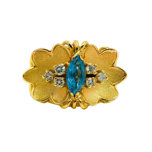 Bague 57 Bague vintage en or jaune avec aigue-marine marquise et diamants 58 Facettes 50300